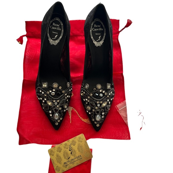 Rene Caovilla Beaded Lace Heels Pumps Size 40/10 - Picture 8 of 13
